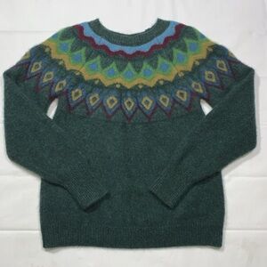 Brazeau Tricots Woman’s Sweater Fair Isle 100% Cashmere Green Nordic Soft Size 2